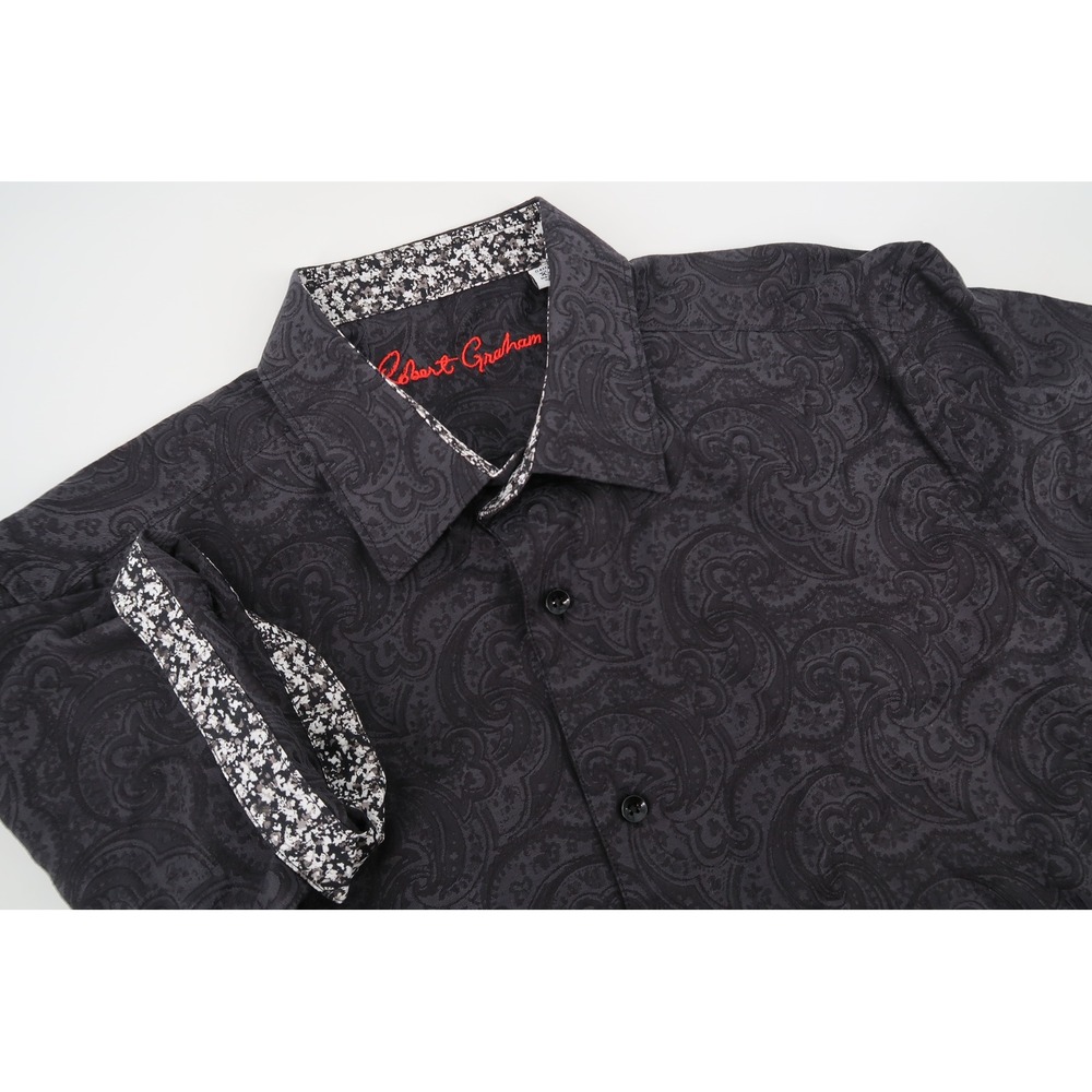 Robert Graham Button Down Shirt Mens XL Classic Fit Black Paisley Short Sleeve